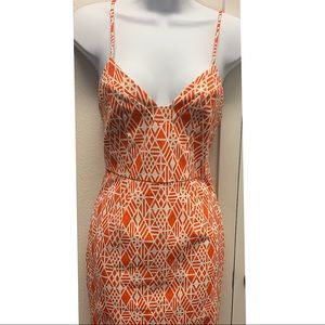 Talulah Orange and white midi dress XS